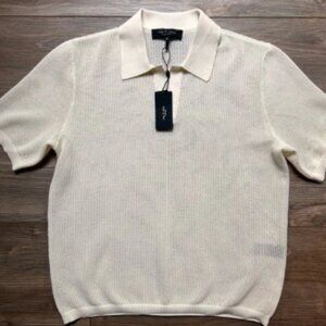 rag & bone | Willy Mesh Cream Polo Shirt Classic Knit (Medium)
